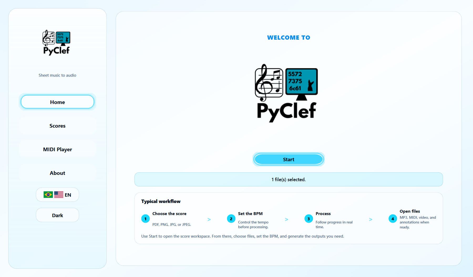 PyClef desktop home screen in light mode