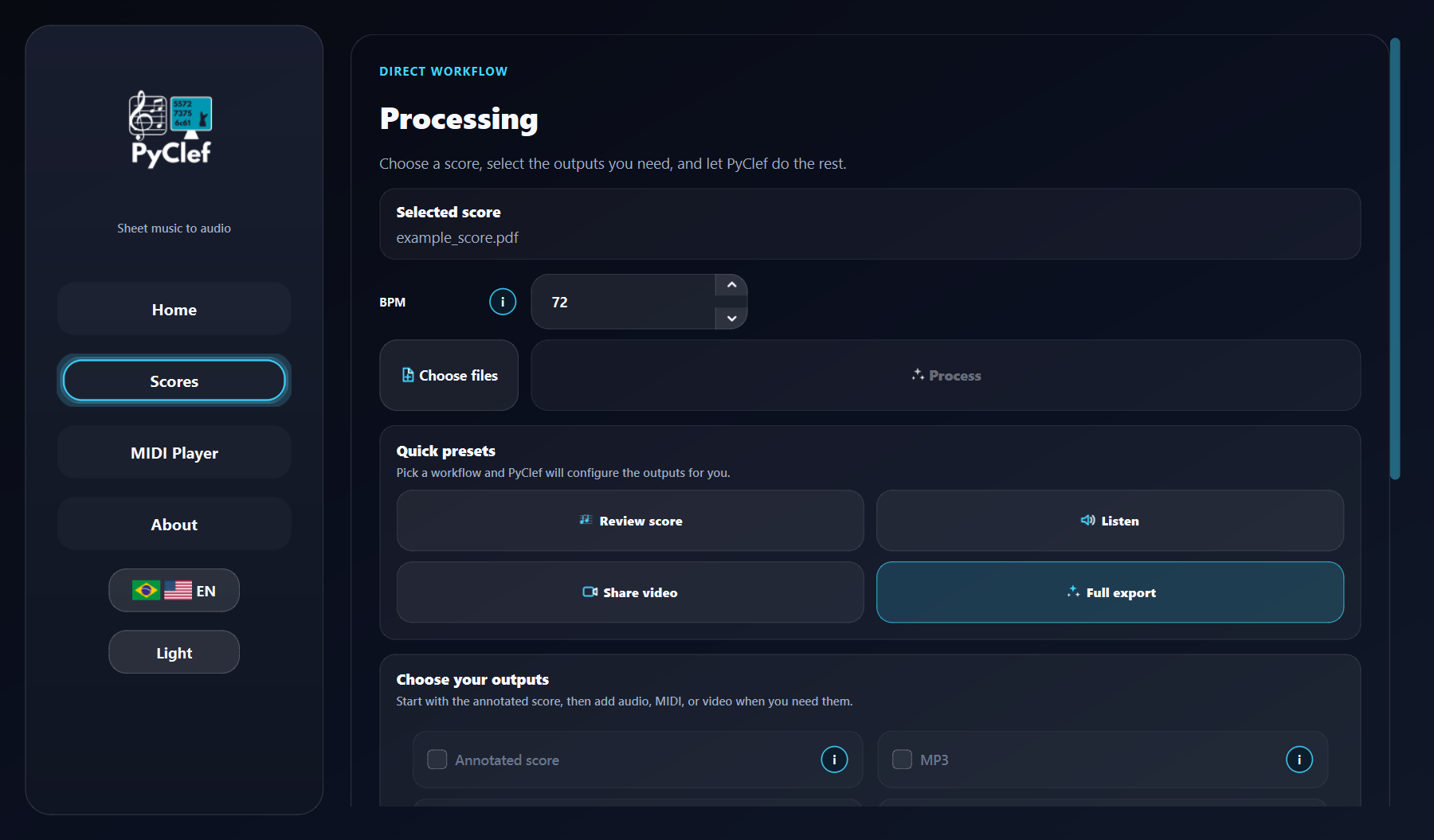 PyClef desktop interface in dark mode