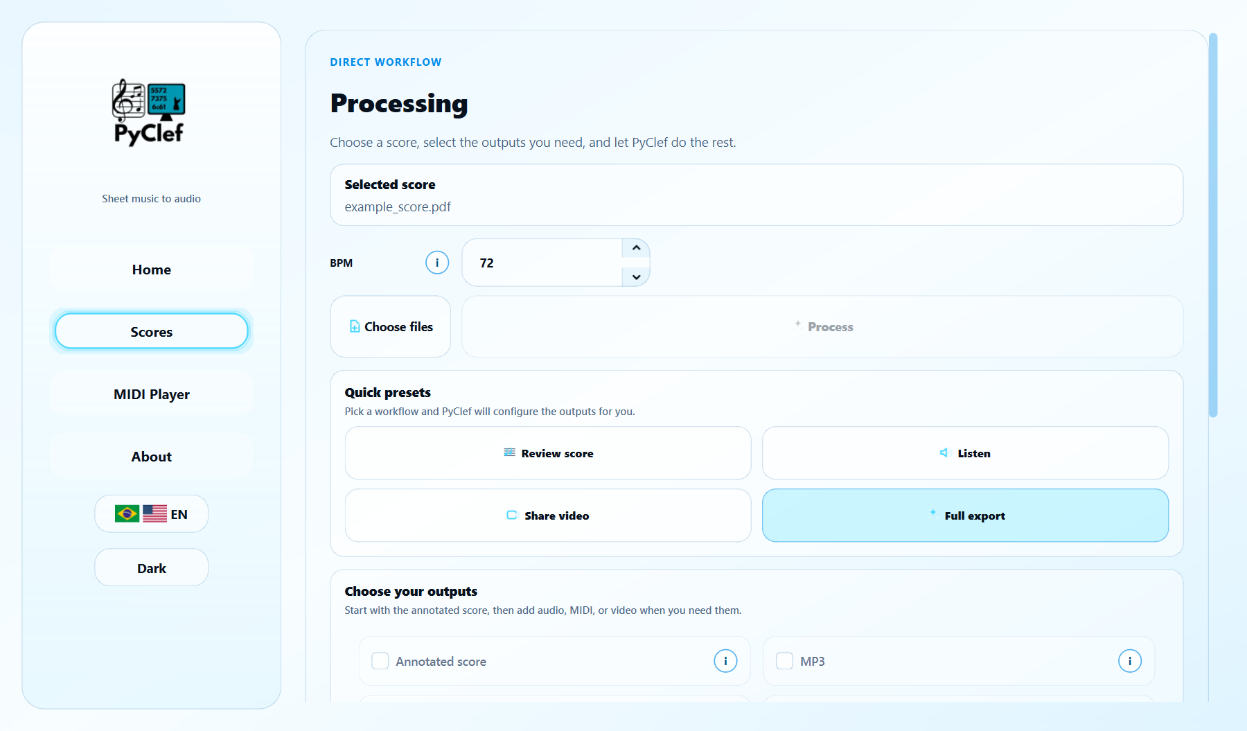 PyClef desktop interface in light mode