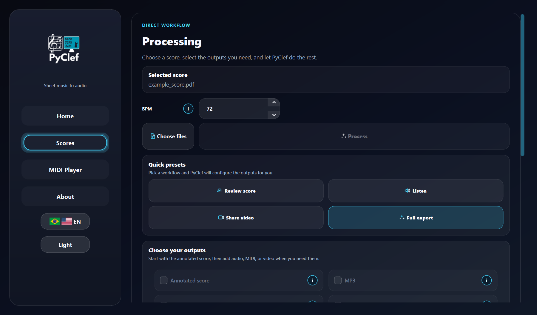 Processing progress and logs in dark mode