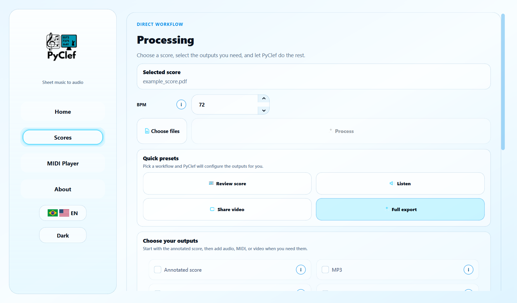 Completed processing and result buttons in light mode