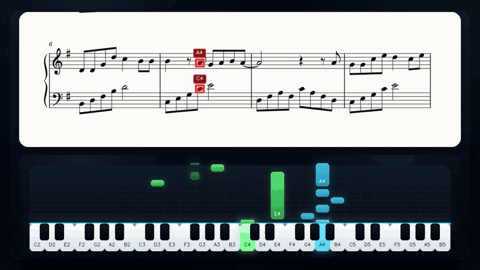 Animated video detail crop focused on active notes